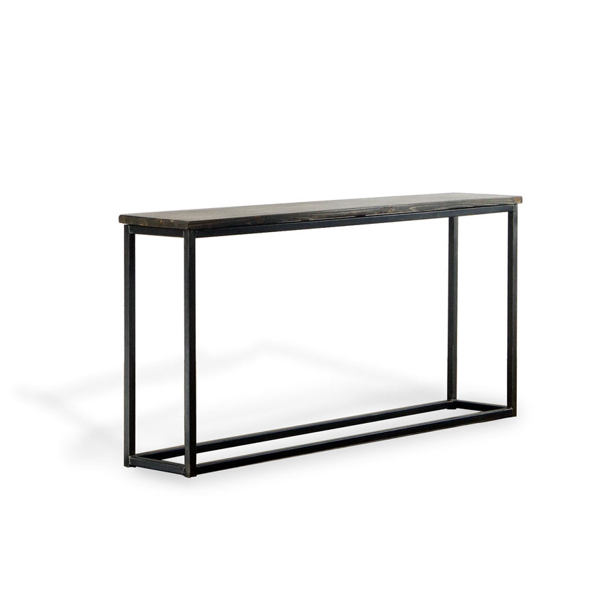 solid rustic wood and metal console table