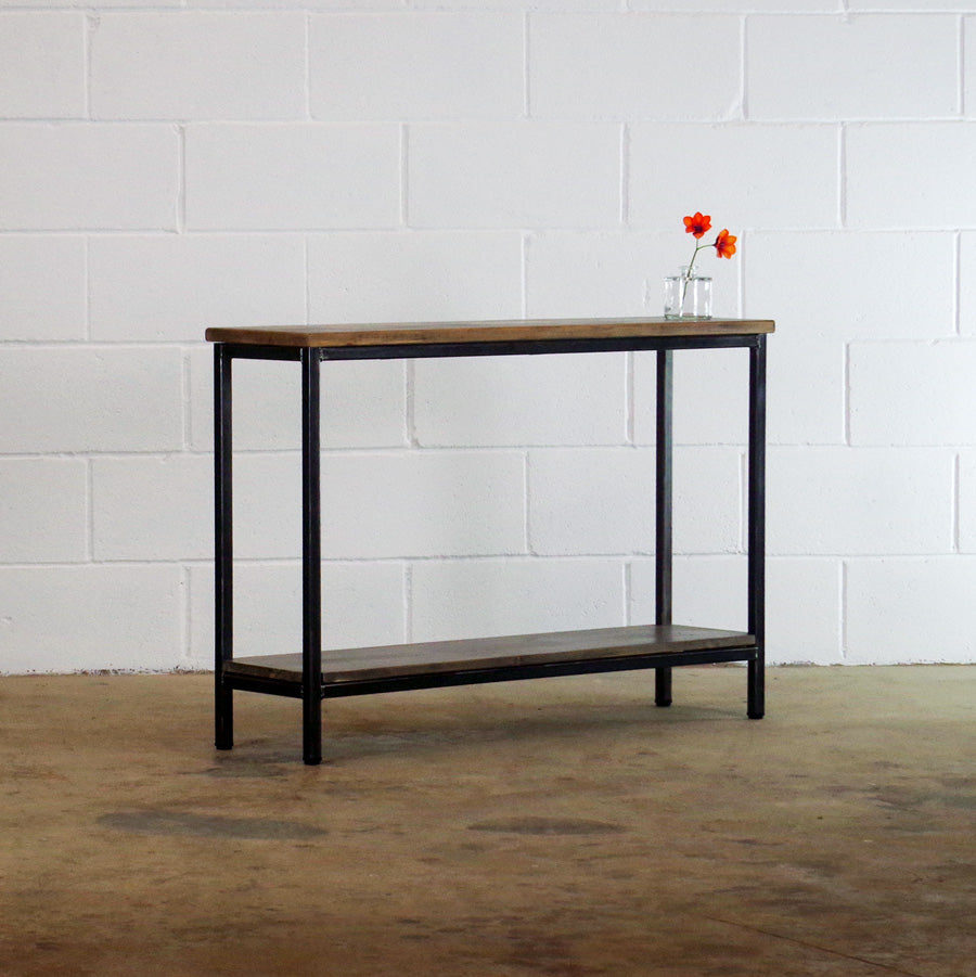industrial loft console table with shelf