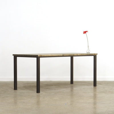industrial solid wood and metal dining table
